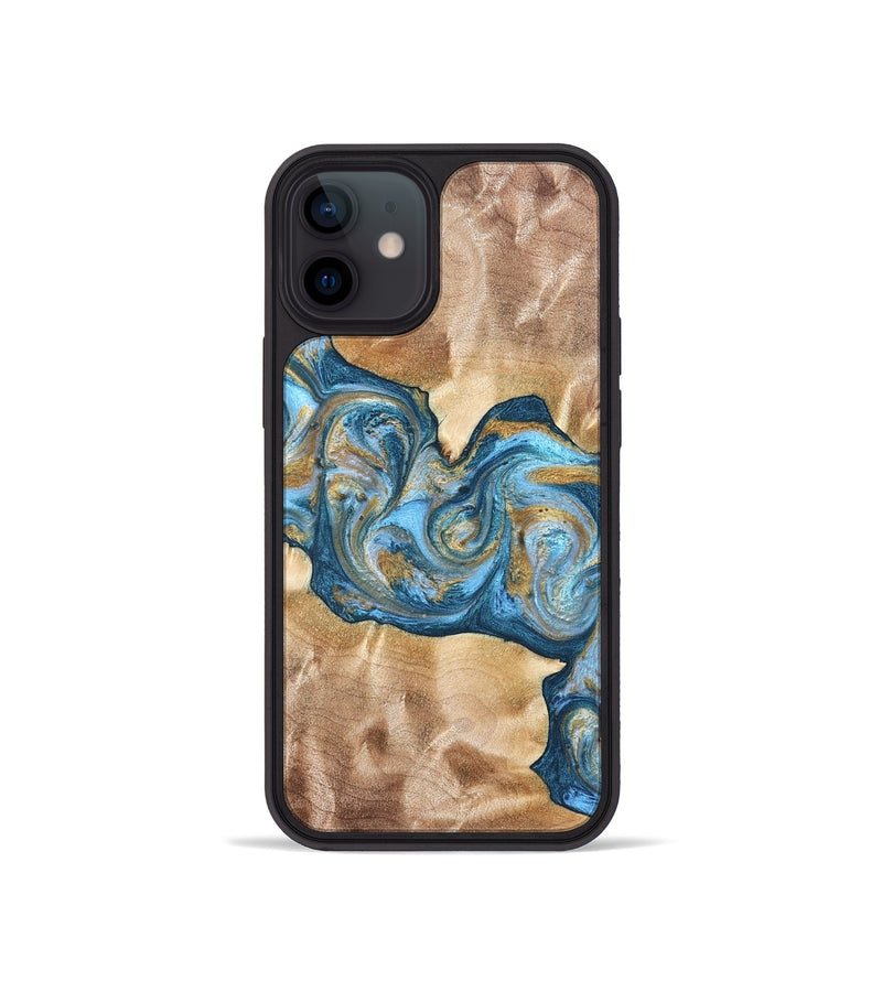 iPhone 12 mini Wood Phone Case - Ray (Teal & Gold, 822038)