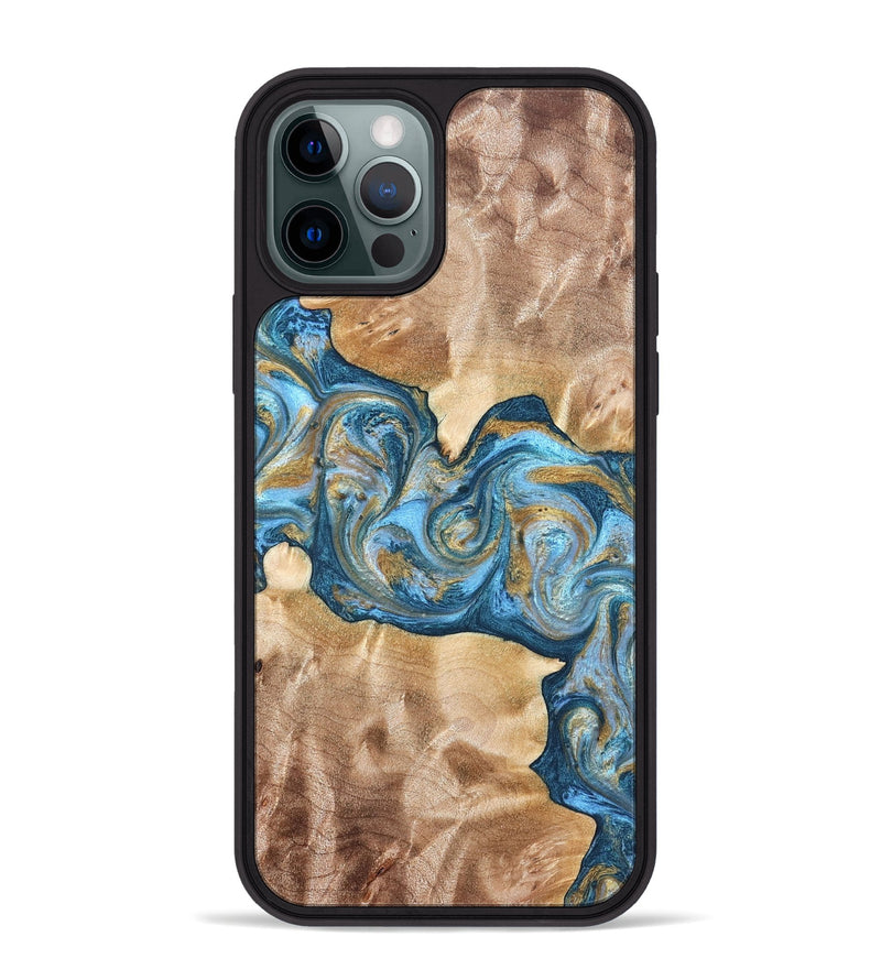 iPhone 12 Pro Max Wood Phone Case - Ray (Teal & Gold, 822038)