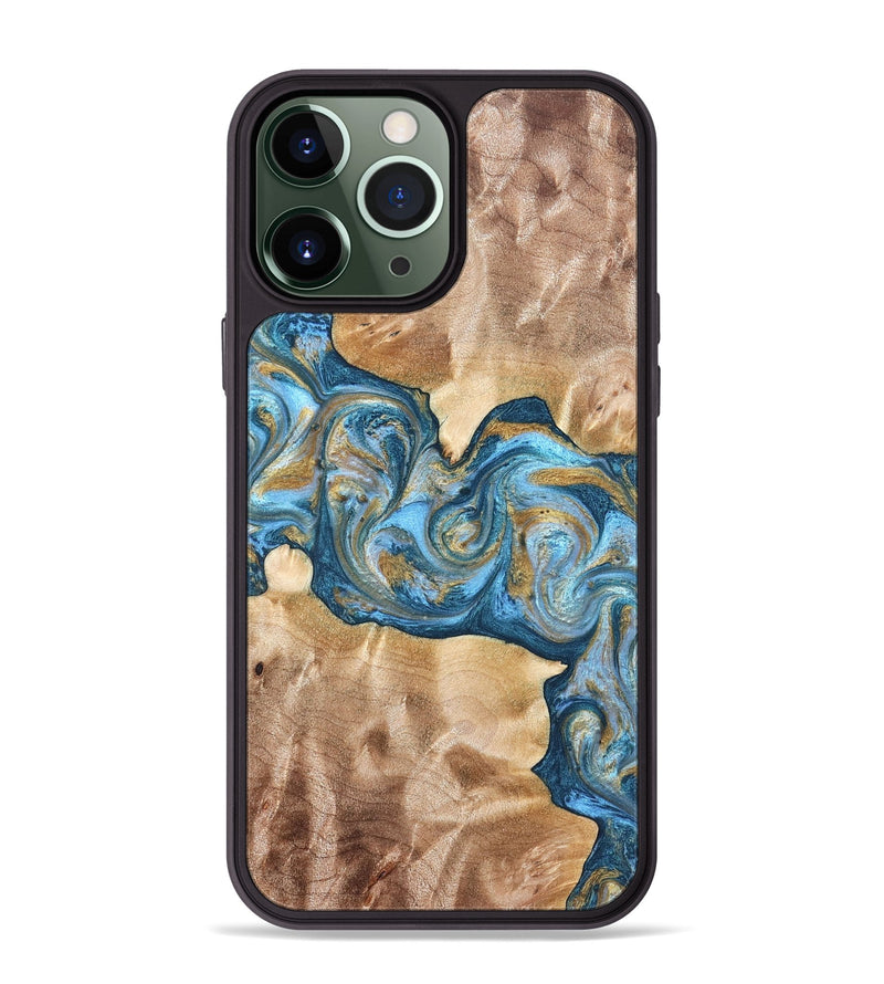 iPhone 13 Pro Max Wood Phone Case - Ray (Teal & Gold, 822038)