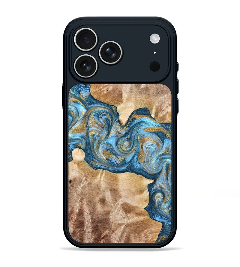 iPhone 17 Pro Max Wood Phone Case - Ray (Teal & Gold, 822038)