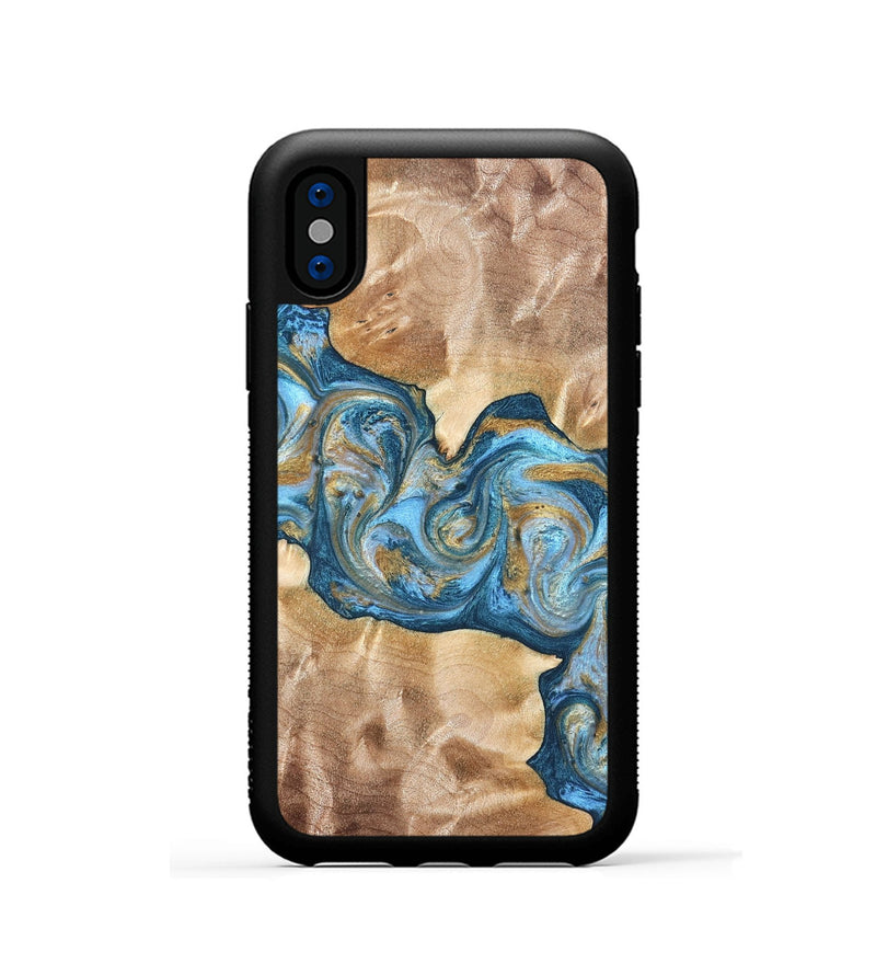 iPhone Xs Wood Phone Case - Ray (Teal & Gold, 822038)