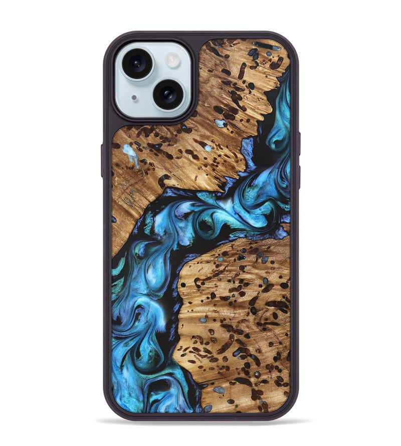 iPhone 15 Plus Wood Phone Case - Romeo (Blue, 822040)