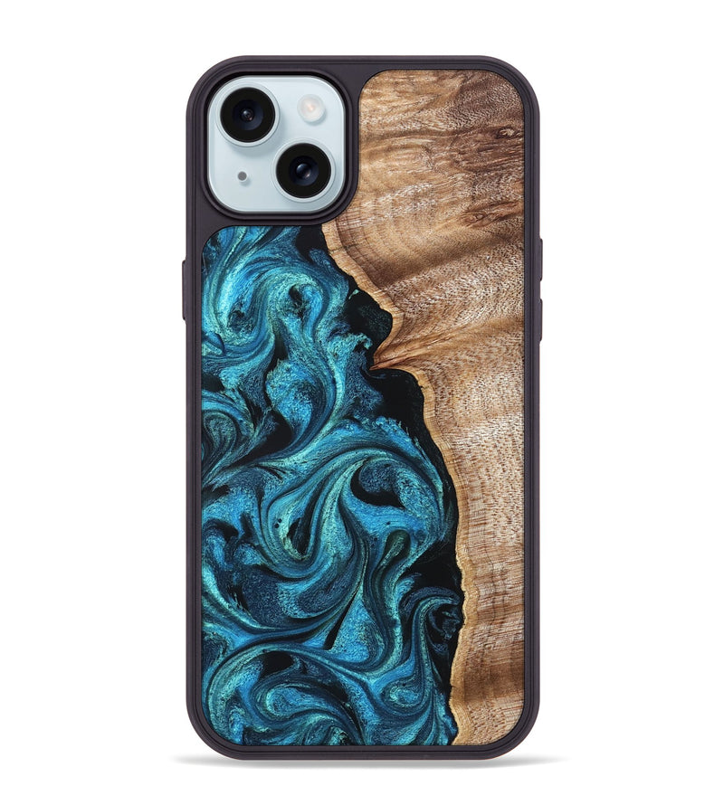 iPhone 15 Plus Wood Phone Case - Marlon (Blue, 822044)