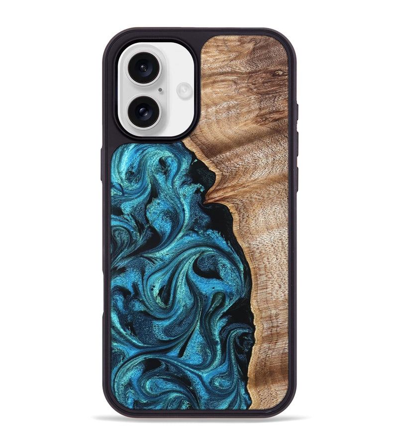 iPhone 16 Plus Wood Phone Case - Marlon (Blue, 822044)