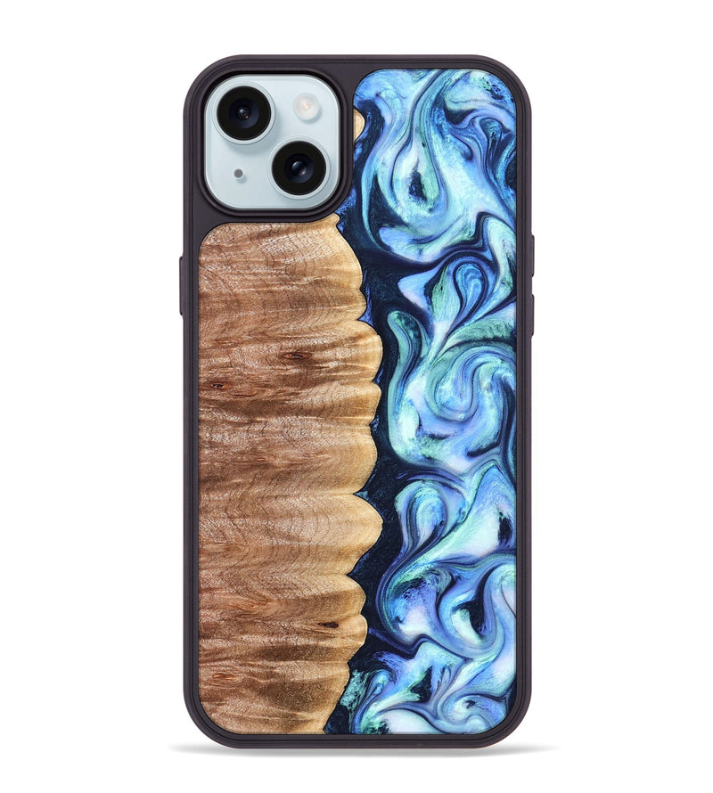 iPhone 15 Plus Wood Phone Case - Tom (Blue, 822045)