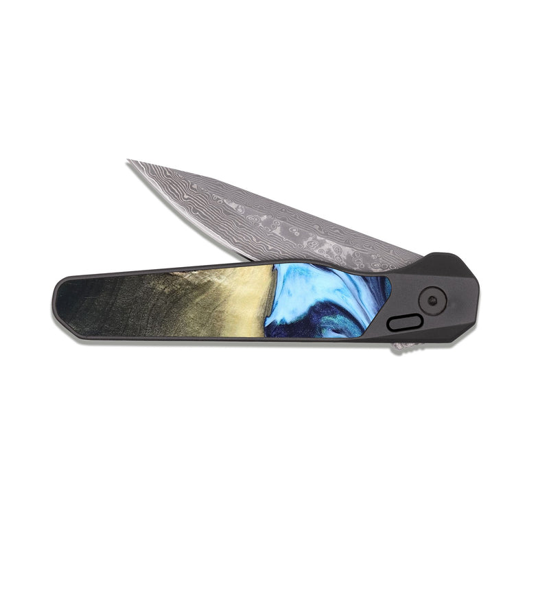 EDC Dark Damascus Wood Pocket Knife - Wells (Blue, 822046)
