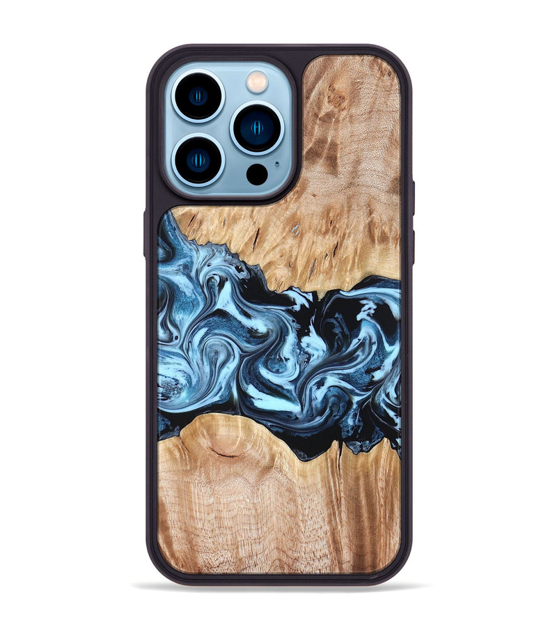 iPhone 14 Pro Max Wood Phone Case - Shavon (Blue, 822049)