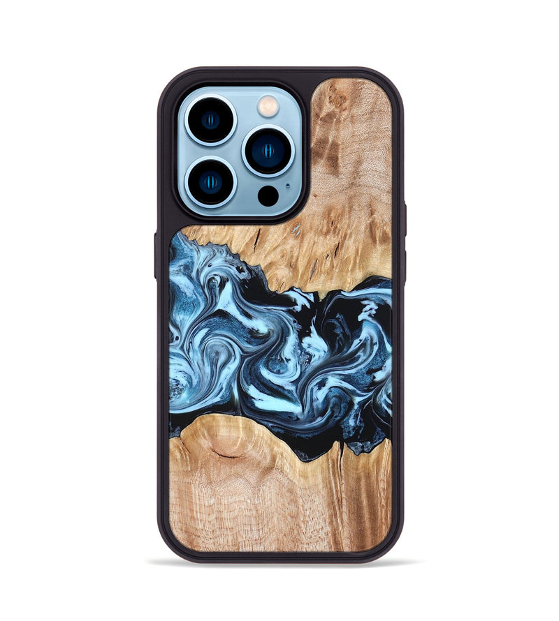 iPhone 14 Pro Wood Phone Case - Shavon (Blue, 822049)