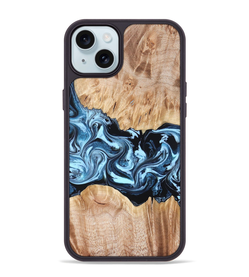 iPhone 15 Plus Wood Phone Case - Shavon (Blue, 822049)