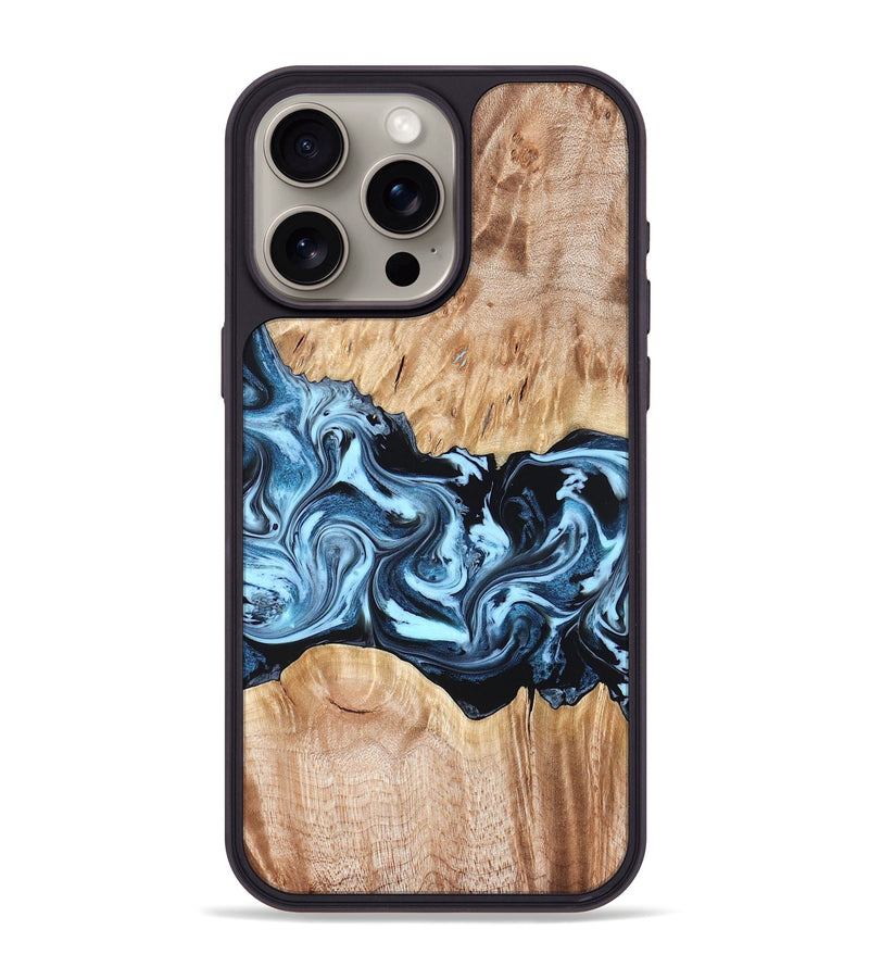 iPhone 15 Pro Max Wood Phone Case - Shavon (Blue, 822049)