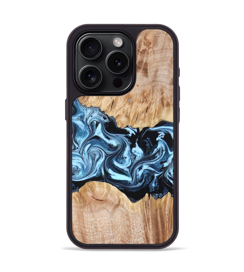 iPhone 15 Pro Wood Phone Case - Shavon (Blue, 822049)