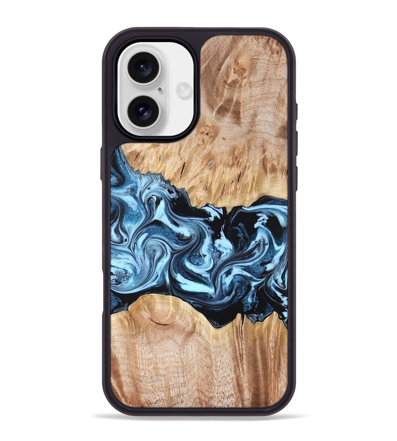 iPhone 16 Plus Wood Phone Case - Shavon (Blue, 822049)