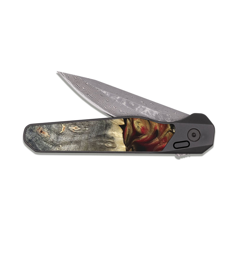 EDC Dark Damascus Wood Pocket Knife - Lennie (Red, 822120)