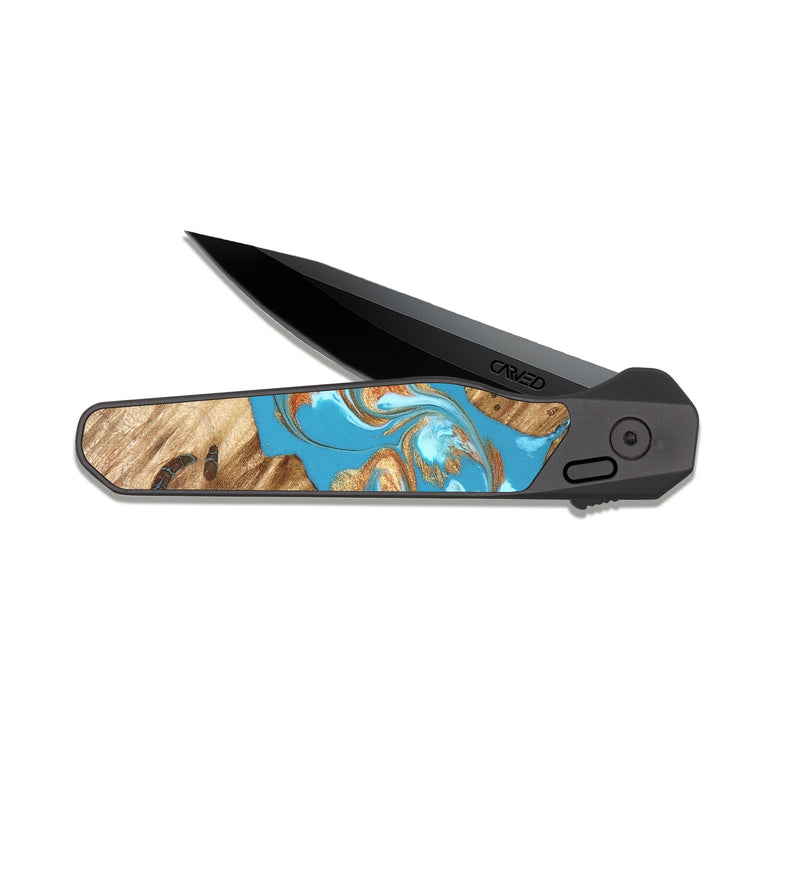 EDC Dark Slate Wood Pocket Knife - Qiana (Teal & Gold, 822149)