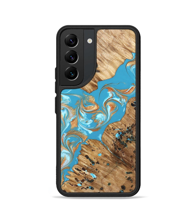 Galaxy S22 Wood Phone Case - Qiana (Teal & Gold, 822149)