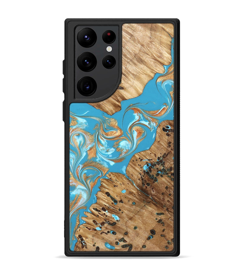 Galaxy S22 Ultra Wood Phone Case - Qiana (Teal & Gold, 822149)