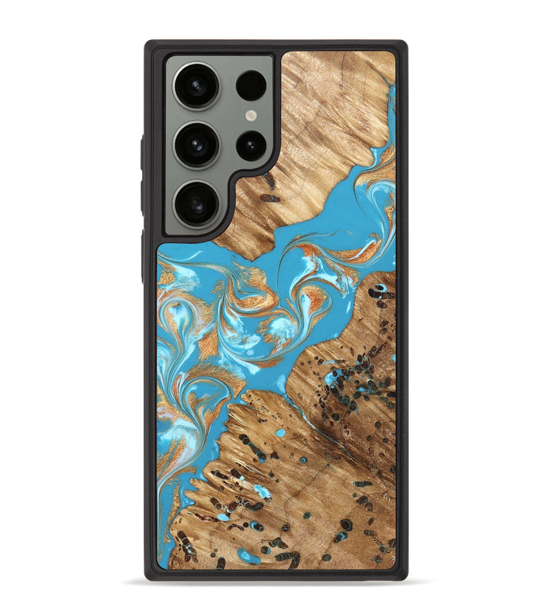 Galaxy S23 Ultra Wood Phone Case - Qiana (Teal & Gold, 822149)