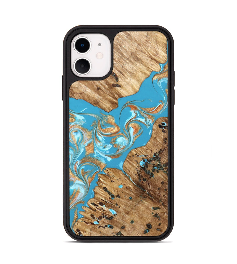 iPhone 11 Wood Phone Case - Qiana (Teal & Gold, 822149)