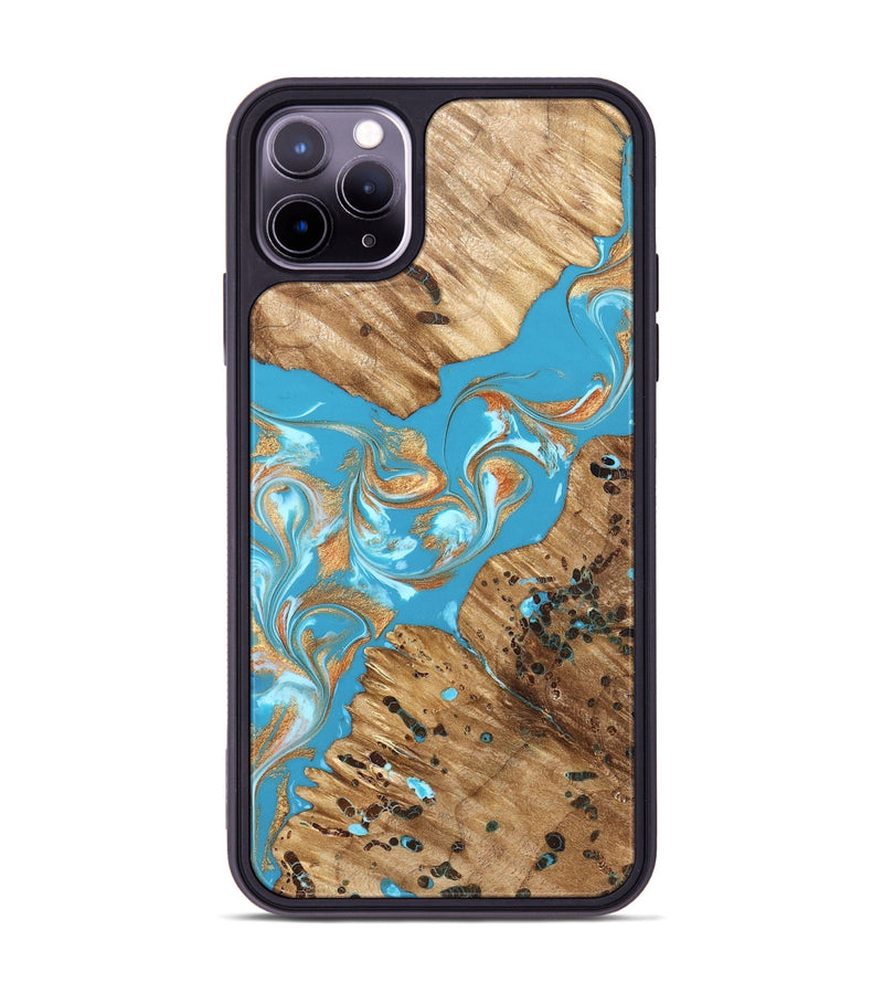 iPhone 11 Pro Max Wood Phone Case - Qiana (Teal & Gold, 822149)