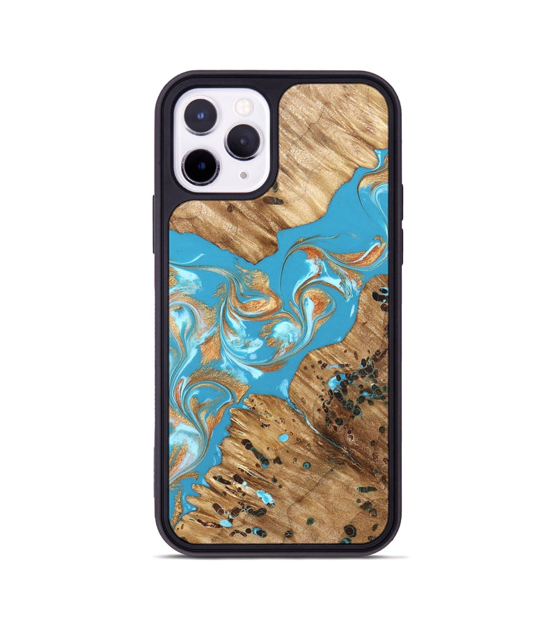 iPhone 11 Pro Wood Phone Case - Qiana (Teal & Gold, 822149)