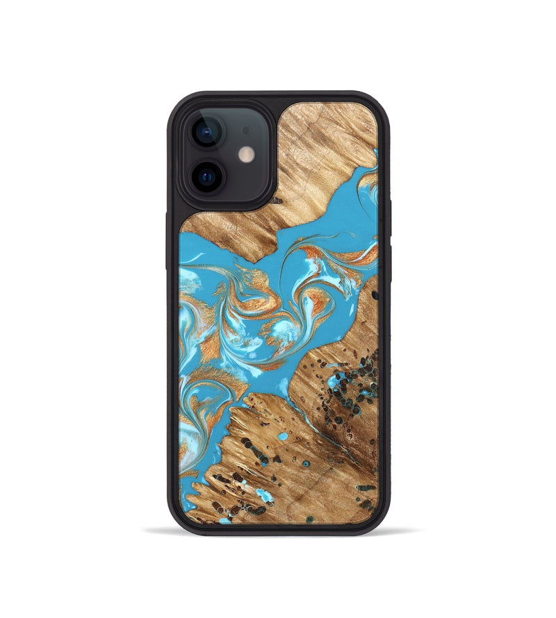 iPhone 12 mini Wood Phone Case - Qiana (Teal & Gold, 822149)