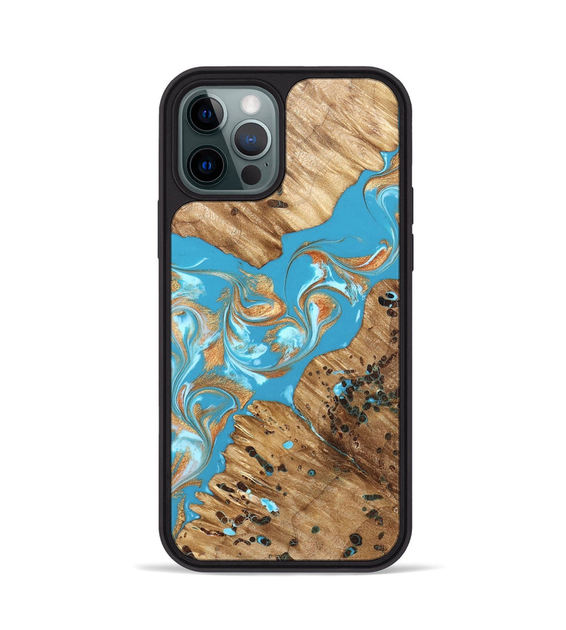 iPhone 12 Pro Wood Phone Case - Qiana (Teal & Gold, 822149)