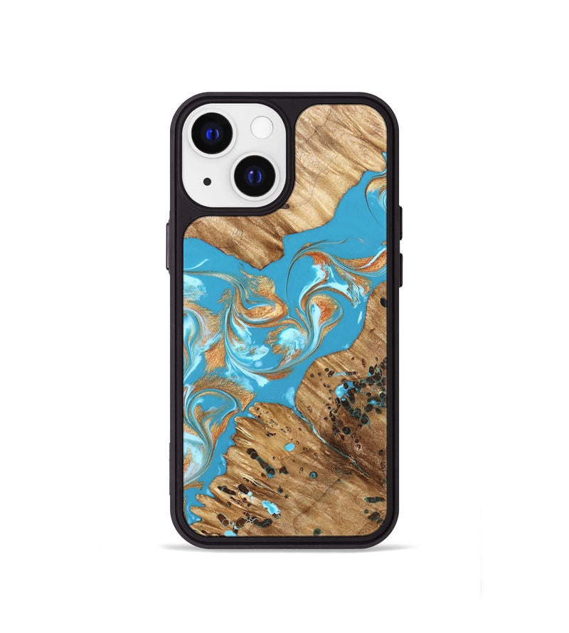 iPhone 13 mini Wood Phone Case - Qiana (Teal & Gold, 822149)