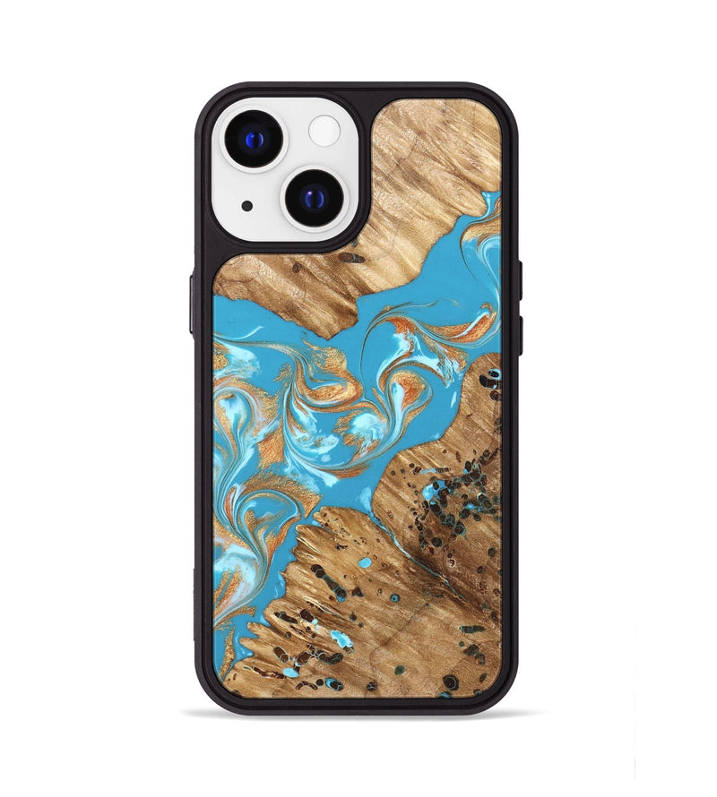 iPhone 13 Wood Phone Case - Qiana (Teal & Gold, 822149)