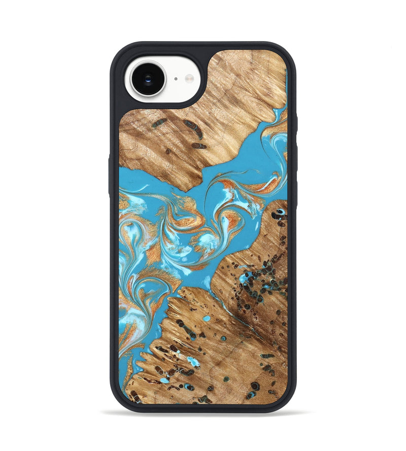 iPhone 16e Wood Phone Case - Qiana (Teal & Gold, 822149)