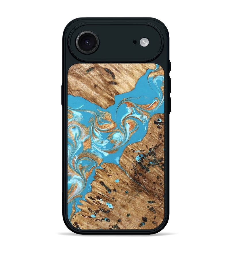 iPhone 17 Air Wood Phone Case - Qiana (Teal & Gold, 822149)