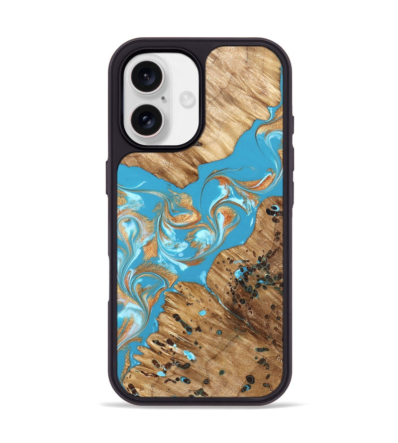 iPhone 17 Wood Phone Case - Qiana (Teal & Gold, 822149)