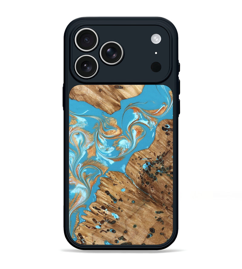 iPhone 17 Pro Max Wood Phone Case - Qiana (Teal & Gold, 822149)