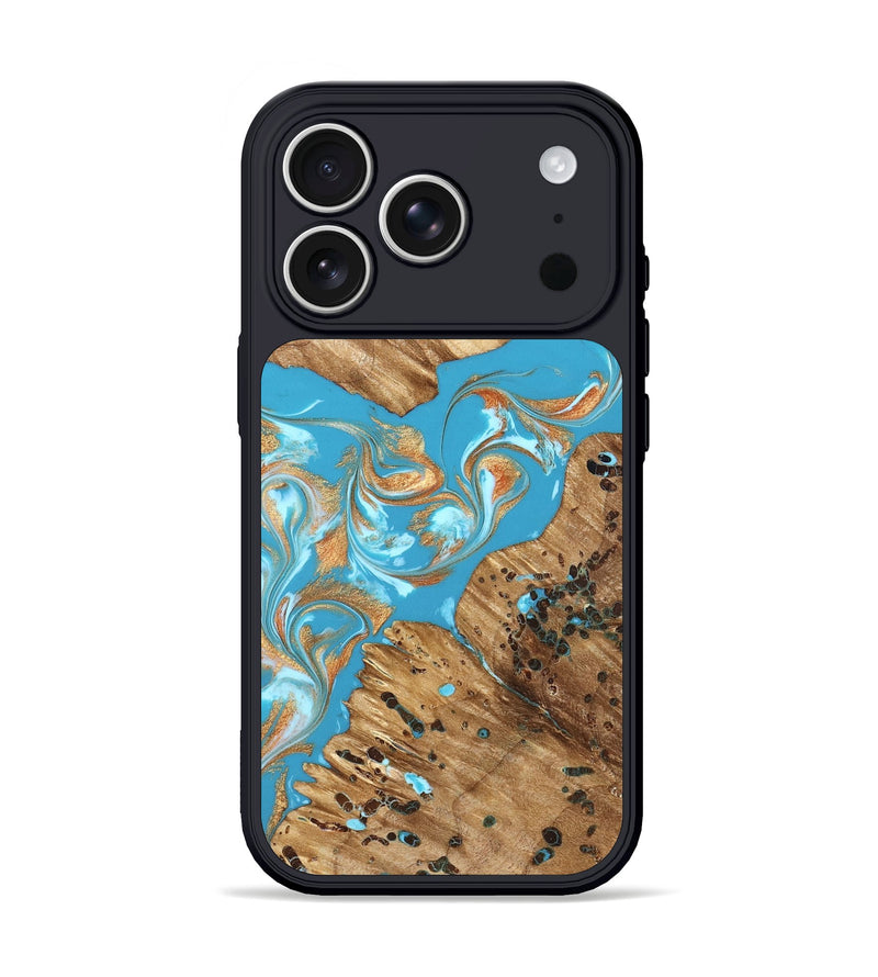 iPhone 17 Pro Wood Phone Case - Qiana (Teal & Gold, 822149)