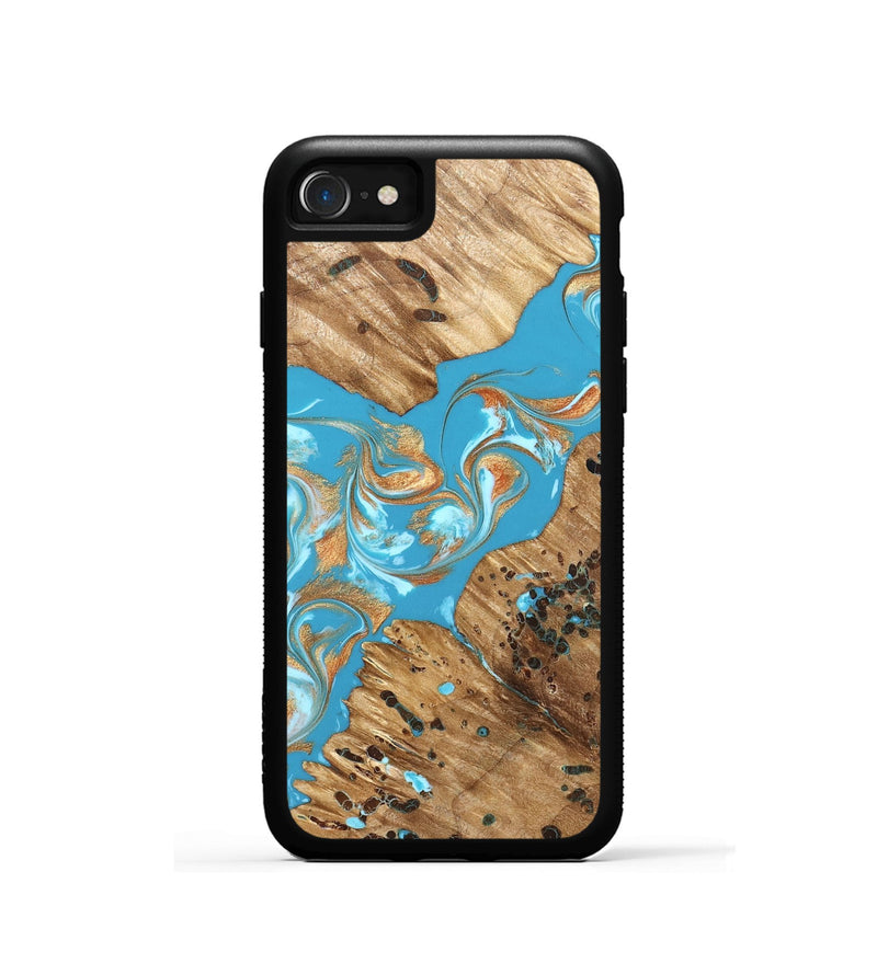 iPhone SE Wood Phone Case - Qiana (Teal & Gold, 822149)