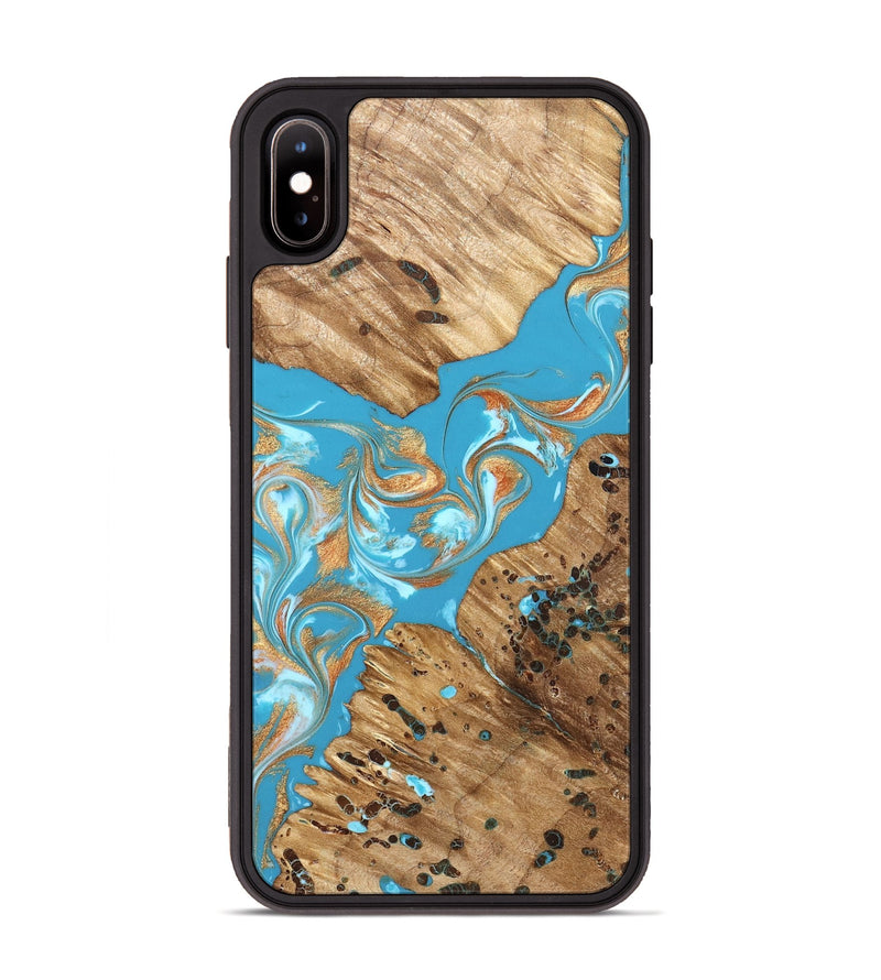 iPhone Xs Max Wood Phone Case - Qiana (Teal & Gold, 822149)