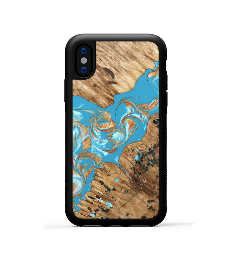 iPhone Xs Wood Phone Case - Qiana (Teal & Gold, 822149)