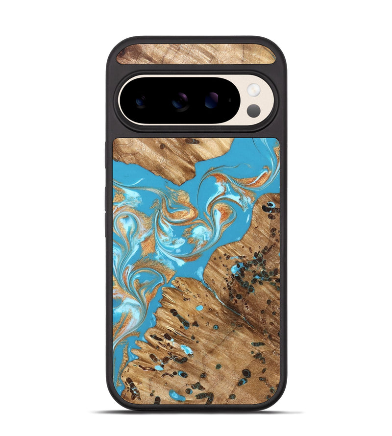 Pixel 10 Wood Phone Case - Qiana (Teal & Gold, 822149)