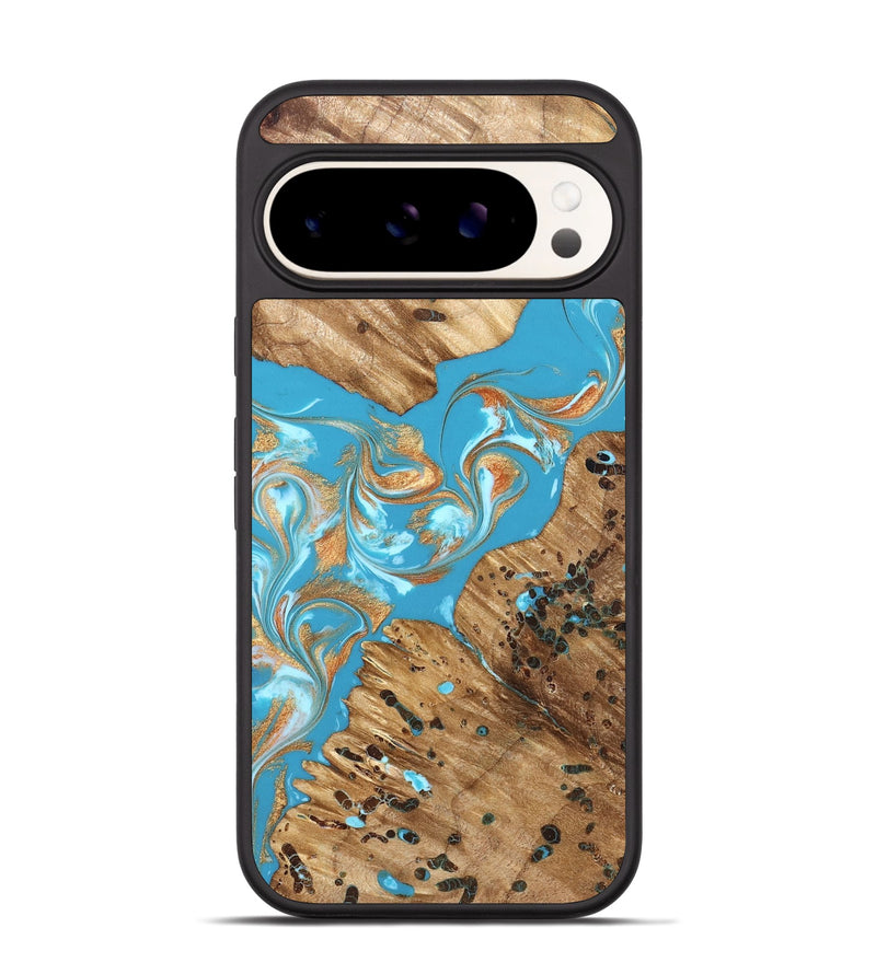 Pixel 9 Wood Phone Case - Qiana (Teal & Gold, 822149)