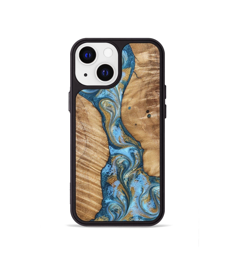 iPhone 13 mini Wood Phone Case - Hank (Teal & Gold, 822150)