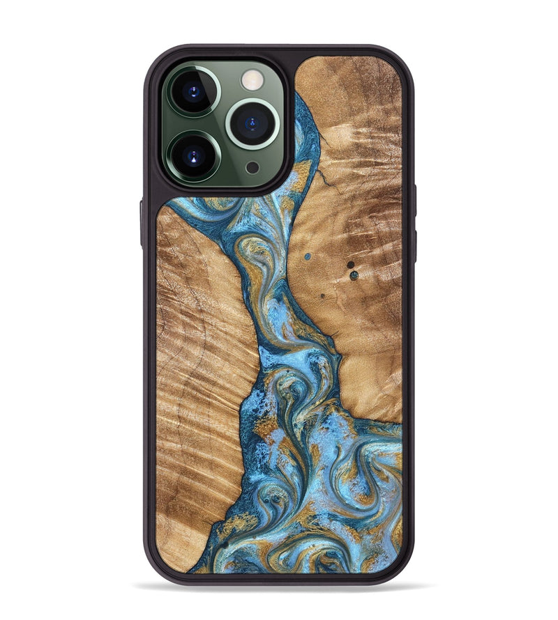 iPhone 13 Pro Max Wood Phone Case - Hank (Teal & Gold, 822150)
