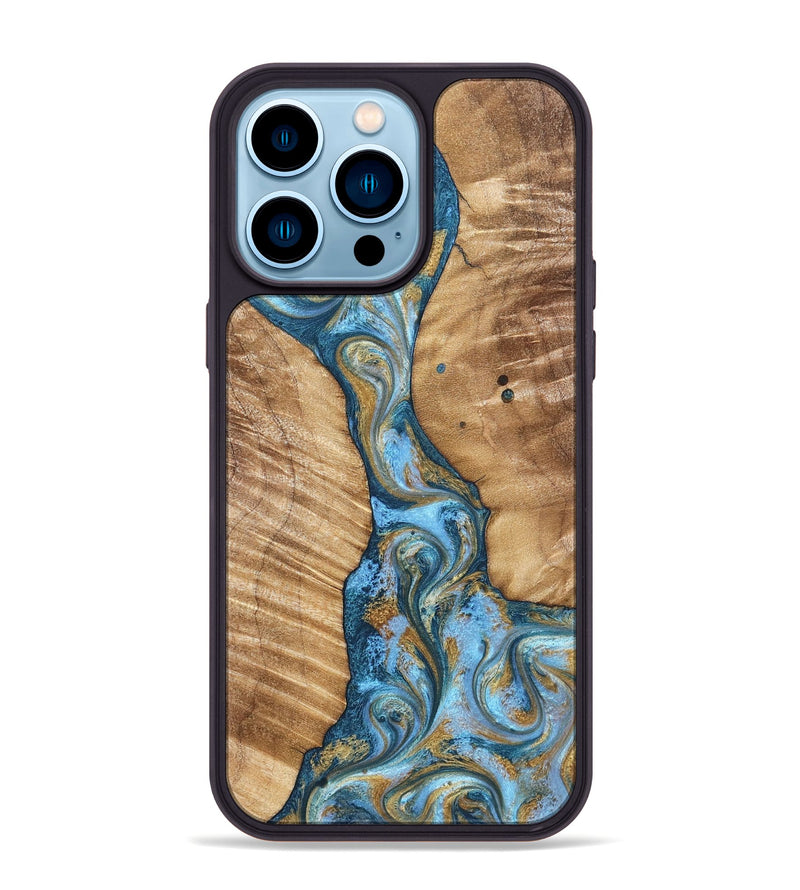 iPhone 14 Pro Max Wood Phone Case - Hank (Teal & Gold, 822150)