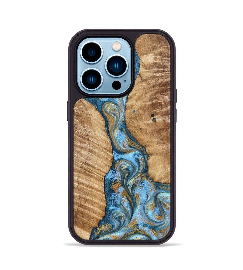 iPhone 14 Pro Wood Phone Case - Hank (Teal & Gold, 822150)