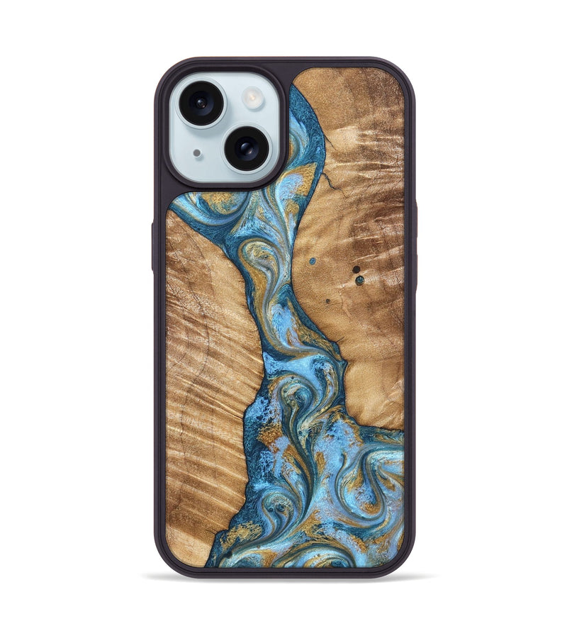 iPhone 15 Wood Phone Case - Hank (Teal & Gold, 822150)