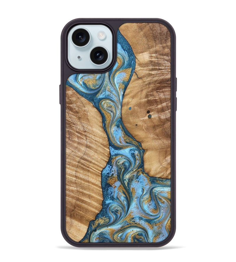 iPhone 15 Plus Wood Phone Case - Hank (Teal & Gold, 822150)