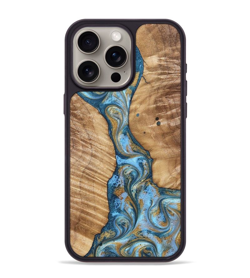 iPhone 15 Pro Max Wood Phone Case - Hank (Teal & Gold, 822150)