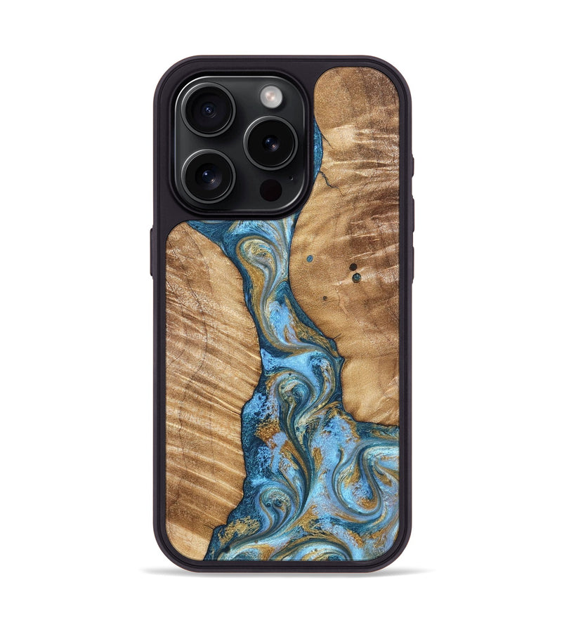 iPhone 15 Pro Wood Phone Case - Hank (Teal & Gold, 822150)