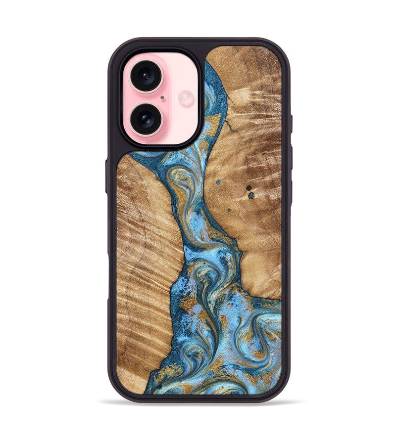 iPhone 16 Wood Phone Case - Hank (Teal & Gold, 822150)