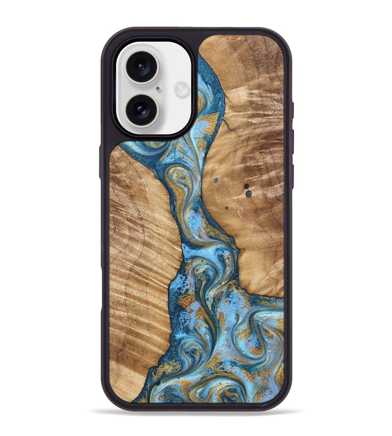 iPhone 16 Plus Wood Phone Case - Hank (Teal & Gold, 822150)