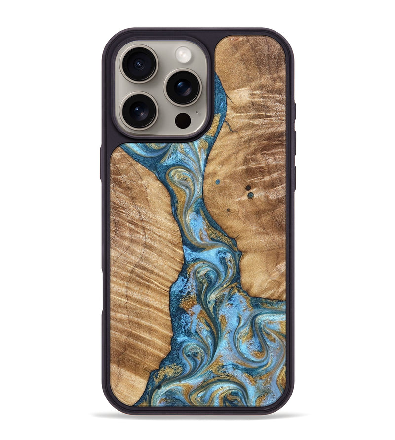 iPhone 16 Pro Max Wood Phone Case - Hank (Teal & Gold, 822150)