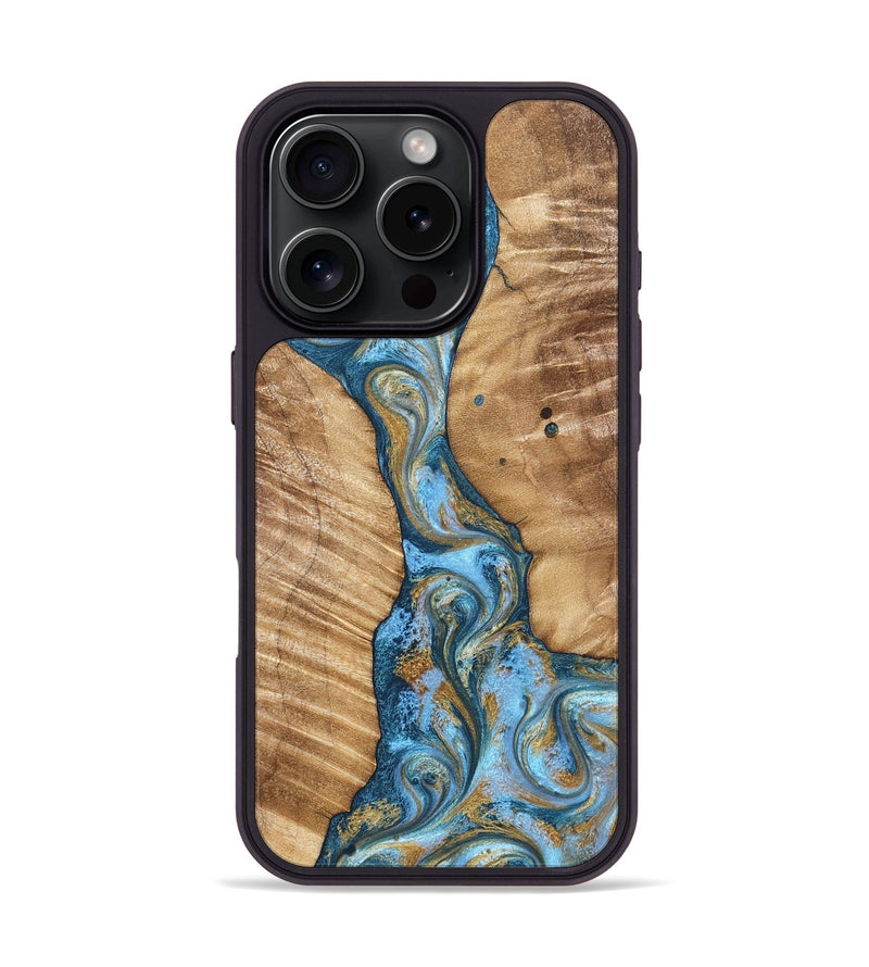 iPhone 16 Pro Wood Phone Case - Hank (Teal & Gold, 822150)